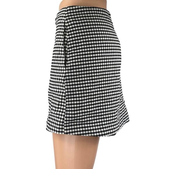 Urban Outfitters Black White Gingham Checkered Pocket A Line Mini Skirt Size S - Picture 2 of 5